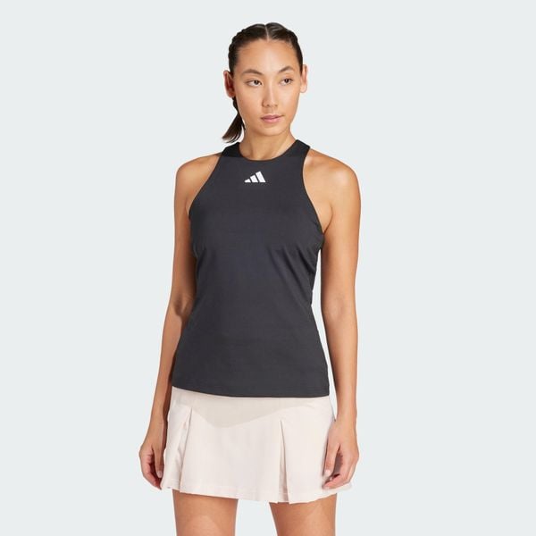 Koszulka Tennis Y-Tank. Czarne koszulki sportowe damskie Adidas, l, bez wzorów, z materiału, bez kołnierzyka, bez ramiączek. Za 231.65 zł.