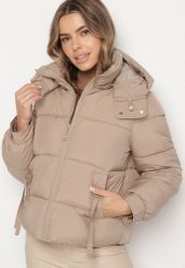 Beżowa Pikowana Kurtka Puffer z Kapturem z Możliwością Odpięcia Galanea. Brązowe kurtki sportowe damskie Born2be, l, bez wzorów, z jeansu, z kapturem. Za 169.99 zł.