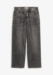 Jeansy o kroju baggy mid waist, super soft, cropped. Szare jeansy damskie bonprix. Za 74.99 zł.