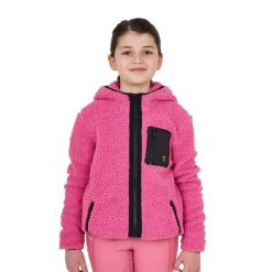Bluza polarowa na zamek dla dziewczynek z miękką, kręconą fakturą. Czerwone bluzy dla dziewczynek EQUESTRO, na zimę, bez wzorów, z nylonu, bez ramiączek, bez kaptura. Za 489.24 zł.
