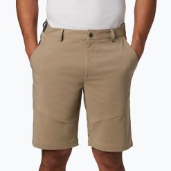 Spodenki trekkingowe męskie Columbia Tech Trail 221. Brązowe krótkie spodenki sportowe męskie Columbia, m, bez wzorów, trekkingowe. Za 149.99 zł.