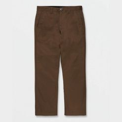 Spodnie Volcom Frickin Skate Chino ciemna ziemia. Brązowe spodnie sportowe męskie Volcom, bez wzorów. Za 338.36 zł.