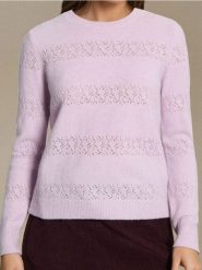 Ażurowy sweter - fioletowy. Fioletowe swetry damskie Sinsay, l, w ażurowe wzory, bez kołnierzyka, bez ramiączek, bez kaptura. Za 59.99 zł.