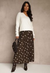 Brązowa Spódnica High Waist w Kropki o Rozkloszowanym Kroju Saliania. Brązowe spódnice damskie Renee, m, bez wzorów, z podwyższonym stanem, midi, rozkloszowane. Za 119.99 zł.