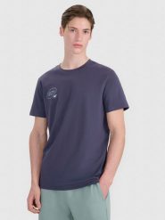 4F T-shirt regular z nadrukiem męski - szary L. Szare koszulki sportowe męskie 4f, l, bez wzorów, z bawełny, bez kołnierzyka, bez ramiączek. Za 59.99 zł.
