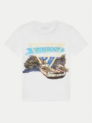 Guess T-Shirt L5GI07 K6XN4 Biały Regular Fit. Białe t-shirty dla chłopców Guess, z aplikacjami, z bawełny, bez ramiączek. Za 59.99 zł.