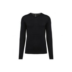 Ekologiczny sweter z dekoltem w szpic Kariban. Czarne swetry przez głowę męskie KARIBAN, m, bez wzorów, bez kołnierzyka. Za 211.50 zł.