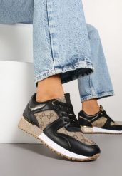 Czarno-Brązowe Sneakersy z Ozdobnymi Przeszyciami i Metaliczną Wstawką Miltia. Czarne obuwie sportowe damskie Born2be, bez wzorów. Za 69.99 zł.
