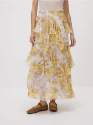 Spódnica z falbanami - jasnożółty. Żółte spódnice damskie Reserved, l, bez wzorów, z tkaniny. Za 199.99 zł.