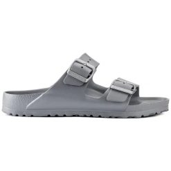 Klapki damskie Birkenstock Arizona EVA Metallic Silver. Szare klapki damskie Birkenstock, bez wzorów, z materiału, eleganckie, bez obcasa. Za 189.99 zł.
