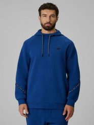 4F Bluza dresowa regular z kapturem męska - granatowa 3XL. Niebieskie bluzy męskie 4f, m, bez wzorów, z dresówki, z kapturem. Za 199.99 zł.