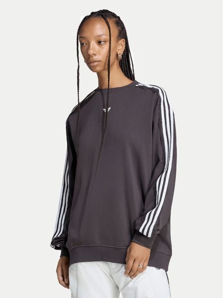 Adidas Bluza Lace 3 Stripes Crew LG4253 Brązowy Regular Fit. Brązowe bluzy damskie Adidas, l, bez wzorów, bez kaptura. Za 299.99 zł.