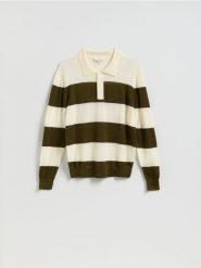 Sweter polo z wełny merino - zielony. Zielone swetry przez głowę męskie Reserved, l, bez wzorów, z wełny, bez kołnierzyka. Za 229.99 zł.