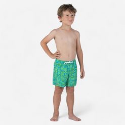Spodenki surfingowe dla dzieci Olaian 100 Sign. Niebieskie szorty dla chłopców Decathlon, na lato, bez wzorów, z materiału, sportowe. Za 19.99 zł.