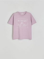 T-shirt regular z nadrukiem - pastelowy róż. Czerwone t-shirty damskie Reserved, l, bez wzorów, z bawełny, bez kołnierzyka. W wyprzedaży za 39.99 zł.