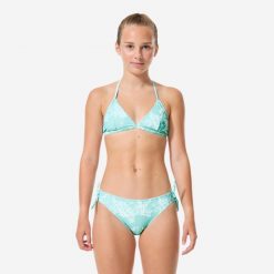 Kostium kąpielowy dwuczęściowy surfingowy dla dzieci Decathlon Tania Paradise. Niebieskie stroje kąpielowe dla dziewczynek Decathlon, bez wzorów, z elastanu. Za 34.99 zł.