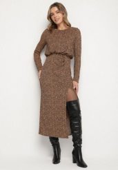 Panterkowa Sukienka z Gumką w Pasie i Ołówkowym Dołem z Rozcięciem Zenita. Sukienki damskie Born2be, na co dzień, l, bez wzorów, z jeansu, eleganckie, bez kołnierzyka, bez ramiączek, maxi, dopasowane. Za 159.99 zł.