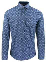 Męska Koszula, Taliowana (Slim Fit) - Rigon - Ciemnoniebieska, Wzór. Niebieskie koszule męskie Rigon, m, bez wzorów, z bawełny, biznesowe, bez kołnierzyka, bez ramiączek. Za 139.00 zł.