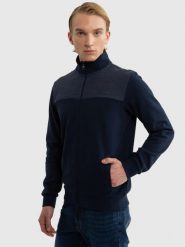 Bluza męska ze stójką granatowa Joe 403. Niebieskie bluzy męskie Big Star, na jesień, l, z aplikacjami, z bawełny, bez kaptura. Za 249.99 zł.