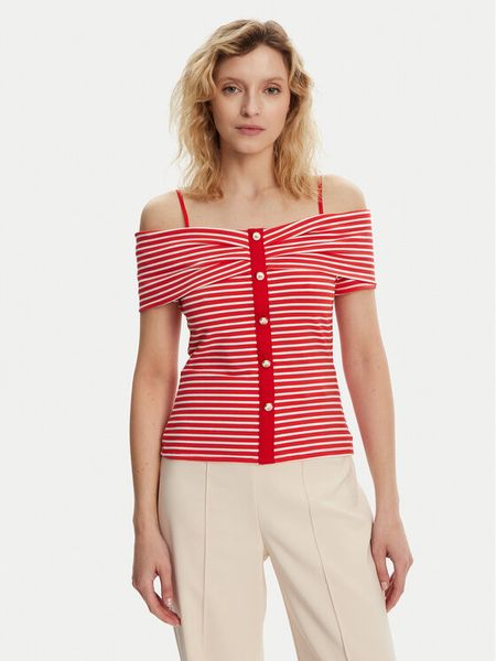 Morgan Bluzka 241-DROPEZ Czerwony Slim Fit. Czerwone bluzki damskie Morgan, l, bez wzorów, z syntetyku, bez kołnierzyka, bez ramiączek. Za 139.99 zł.