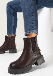 Brązowe Botki Sztyblety na Grubej Podeszwie Leidnas. Brązowe botki damskie Born2be, bez obcasa, na płaskiej podeszwie, bez zapięcia. Za 109.99 zł.