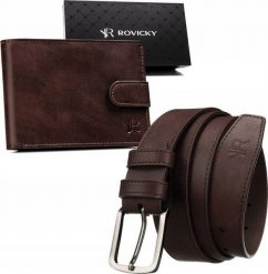 Rovicky Zestaw prezentowy: elegancki portfel męski i pasek ze skóry ekologicznej - Rovicky NoSize. Paski damskie ROVICKY, bez wzorów, ze skóry ekologicznej. Za 121.95 zł.