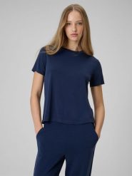 4F T-shirt regular gładki damski - granatowy L. Niebieskie t-shirty damskie 4f, l, bez wzorów, z dzianiny, bez kołnierzyka. Za 79.99 zł.