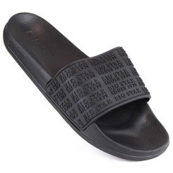 Klapki damskie basenowe plażowe czarne Big Star LL274A147. Czarne klapki damskie Big Star, bez wzorów, z materiału, retro, bez obcasa. Za 59.99 zł.