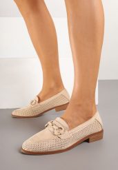 Ciemnobeżowe Mokasyny Vices z Perforacją z Wkładką ze Skóry Naturalnej Felithria. Brązowe mokasyny damskie Renee, z jeansu, eleganckie. Za 79.99 zł.