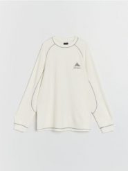 Prążkowana bluza crewneck - kremowy. Białe bluzy męskie Sinsay, l, bez wzorów, prążkowane, bez kaptura. Za 59.99 zł.