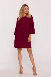 Elegancka sukienka trapezowa z bufiastymi rękawami bordowa. Czerwone sukienki dla dziewczynek Stylove, bez wzorów, z elastanu, biznesowe, bez ramiączek. Za 289.00 zł.