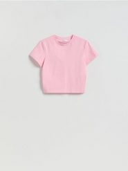 Bawełniany t-shirt - różowy. Czerwone t-shirty damskie Reserved, l, bez wzorów, z bawełny, bez kołnierzyka. Za 25.99 zł.