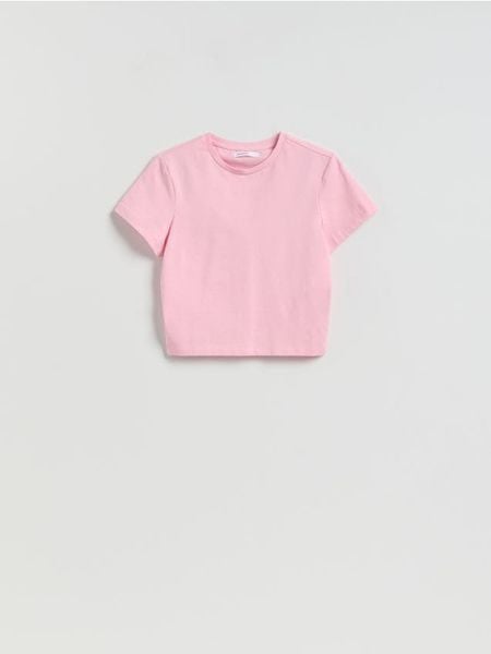 Bawełniany t-shirt - różowy. Czerwone t-shirty damskie Reserved, l, bez wzorów, z bawełny, bez kołnierzyka. Za 25.99 zł.