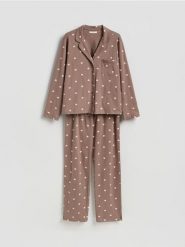 Dwuczęściowa piżama w serca - brązowy. Brązowe piżamy damskie Reserved, l, bez wzorów, z bawełny, bez ramiączek. Za 129.99 zł.