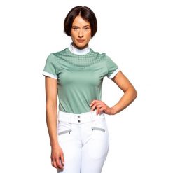 Damska koszulka polo na zawody Flags&Cup Isla. Zielone koszule damskie FLAGS&CUP, bez wzorów, bez kołnierzyka, bez ramiączek, do jazdy konnej. Za 237.50 zł.