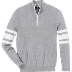 Sweter ze stójką z zamkiem, z bawełny z recyklingu. Szare swetry przez głowę męskie bonprix, l, bez wzorów, z bawełny, bez kołnierzyka. Za 109.99 zł.