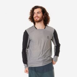 Koszulka rowerowa MTB Rockrider Expl 100 długi rękaw. Czarne bluzy męskie ROCKRIDER, l, bez wzorów, z materiału, bez kaptura. Za 99.99 zł.