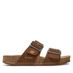 Klapki Josef Seibel. Brązowe klapki damskie Josef Seibel, bez wzorów, bez obcasa. Za 249.99 zł.