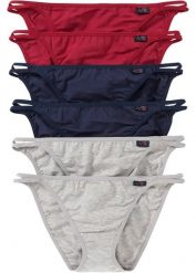 Figi tanga z miękką bawełną organiczną (6 par). Szare figi damskie bonprix, z aplikacjami, z bawełny. Za 64.99 zł.