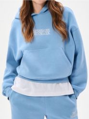 Bluza hoodie z haftowanym napisem - niebieski. Niebieskie bluzy damskie Sinsay, l, bez wzorów, bez kaptura. Za 39.99 zł.