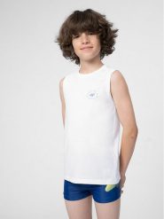 4F Tank top 4FJSS23TTSHM284 Biały Regular Fit. Białe t-shirty dla chłopców 4f, bez wzorów, z bawełny, bez ramiączek. Za 49.99 zł.