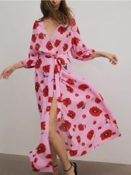 Sukienka maxi w kwiaty - różowy. Czerwone sukienki damskie Reserved, l, bez wzorów, z wiskozy, bez kołnierzyka, bez ramiączek, maxi, rozkloszowane. W wyprzedaży za 89.99 zł.
