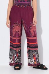 Damskie Spodnie palazzo palmy szeroka nogawka elastyczny pas. Fioletowe spodnie materiałowe damskie Ulla Popken, plus size, bez wzorów, z materiału. Za 191.99 zł.