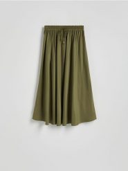 Spódnica midi z lyocellu - oliwkowy. Zielone spódnice damskie Reserved, l, bez wzorów, z lyocellu, midi. W wyprzedaży za 79.99 zł.