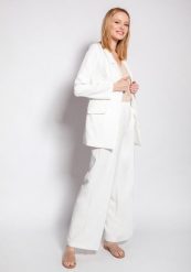 Elegancki Żakiet z Wąskimi Klapami - Ecru. Brązowe żakiety damskie Lanti, l, bez wzorów, z materiału, eleganckie. Za 239.90 zł.