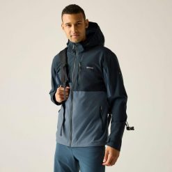 Męska wodoodporna kurtka turystyczna Bosfield Panelled z kapturem. Niebieskie kurtki męskie Regatta, m, bez wzorów, z materiału, z kapturem. W wyprzedaży za 429.99 zł.