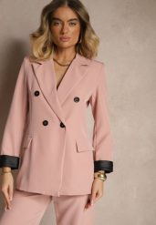 Różowa Taliowana Marynarka Ozdobiona Klapami Evelhiria. Czerwone żakiety damskie Renee, l, bez wzorów, z jeansu, eleganckie. Za 119.99 zł.