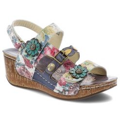 Kolorowe Sandały Laura Vita Eleganckie Obuwie Damskie Na Koturnie. Klapki damskie Laura Vita, z aplikacjami, z materiału, bez obcasa, na koturnie, bez zapięcia. Za 359.00 zł.