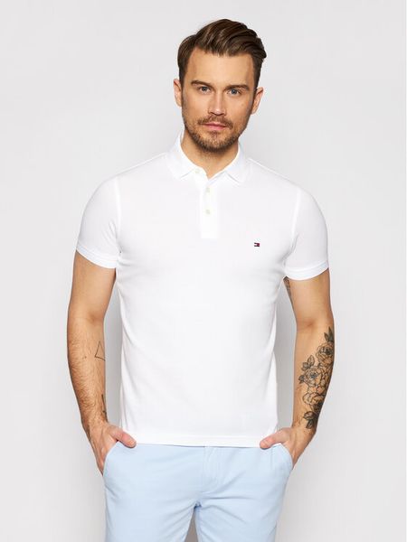 Tommy Hilfiger Polo 1985 MW0MW17771 Biały Slim Fit. Białe koszulki polo męskie Tommy Hilfiger, l, bez wzorów, z bawełny, bez ramiączek. Za 249.99 zł.