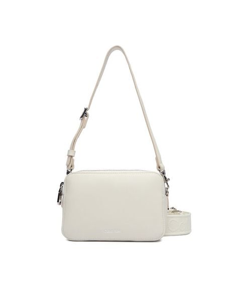 Calvin Klein Torebka Webbing Double Strap Camera Bag LV04F3165G Biały. Białe listonoszki damskie Calvin Klein, bez wzorów, ze skóry, bez dodatków. Za 250.99 zł.